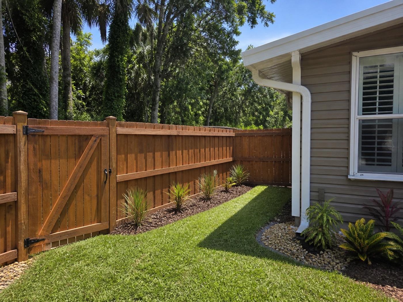Cedar privacy fence with stained gate by George's Home Works