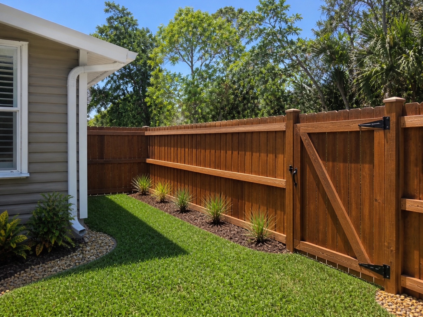 Cedar privacy fence in a Florida backyard