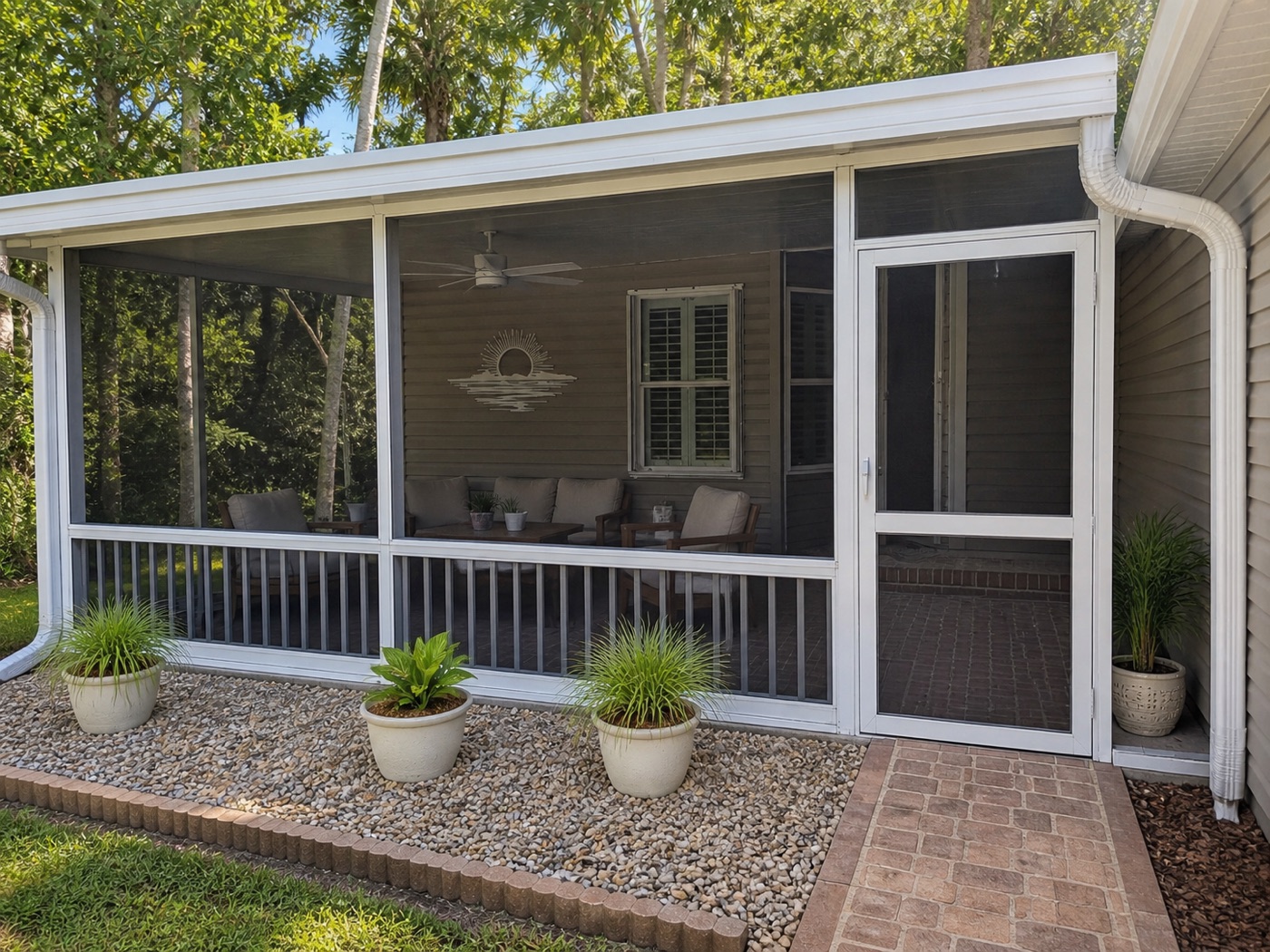 Screened-in porch from the side angle